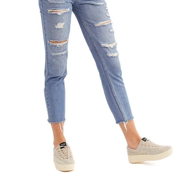 Free People We The Free Blossom Distressed Rigid Skinny Jeans in‎ Blue Size 28 - Picture 4 of 13